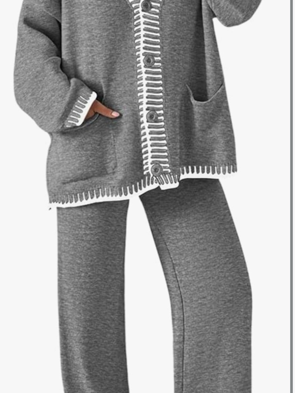 Women's Gray Cozy Track Jogging Style Pant and Cardigan-